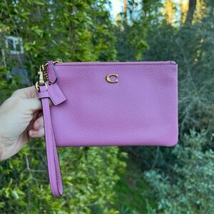 COACH Women's Essential Small Wristlet Wallet Zip-Top Closure Pebbled Leather